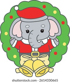 Cute Elephant vector icon. Funny baby Elephant animal series stock illustration. Life of fluffy Elephant designs.
baby elephant with Christmas decoration 