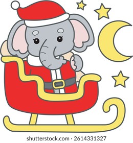Cute Elephant vector icon. Funny baby Elephant animal series stock illustration. Life of fluffy Elephant designs.
baby Santa elephant with Christmas train