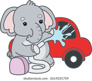 Cute Elephant vector icon. Funny baby Elephant animal series stock illustration. Life of fluffy Elephant designs.
baby elephant cleaning the car
