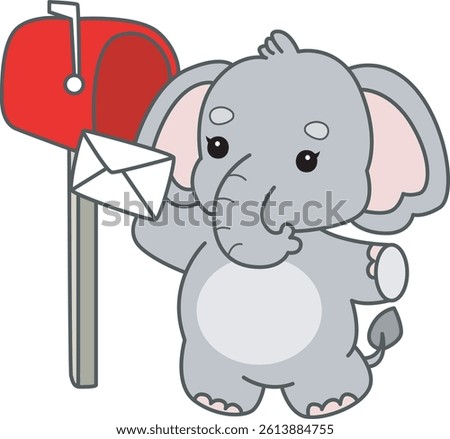 Cute Elephant vector icon. Funny baby Elephant animal series stock illustration. Life of fluffy Elephant designs.
baby elephant want to send a letter