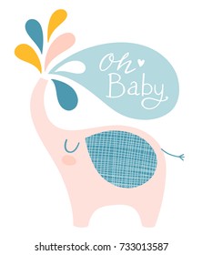 Cute elephant vector illustration for baby shower or other occasions. Nursery print design. 