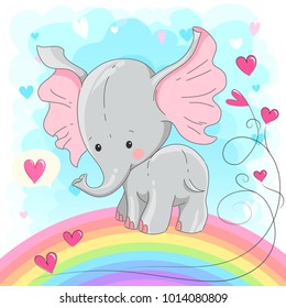 Cute elephant  vector illustration. Cartoon hand drawn  animal  print  for t-shirts baby, design, print fashion  kids, baby shower, cards and posters
