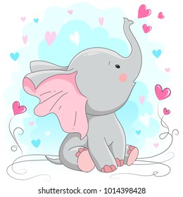 Cute elephant  vector illustration. Cartoon hand drawn  animal  print  for t-shirts baby, design, print fashion  kids, baby shower, cards and posters