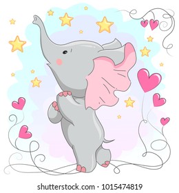 Cute elephant  vector illustration. Cartoon hand drawn  animal  print  for t-shirts baby, design, print fashion  kids, baby shower, cards and posters