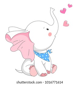 Cute elephant  vector illustration. Cartoon hand drawn  animal  print  for t-shirts baby, design, print fashion  kids, baby shower, cards and posters