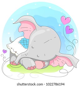 Cute elephant  vector illustration. Cartoon hand drawn  animal  print  for t-shirts baby, design, print fashion  kids, baby shower, cards and posters