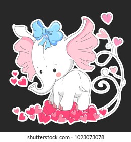 Cute elephant  vector illustration. Cartoon hand drawn  animal  print  for t-shirts baby, design, print fashion  kids, baby shower, cards and posters