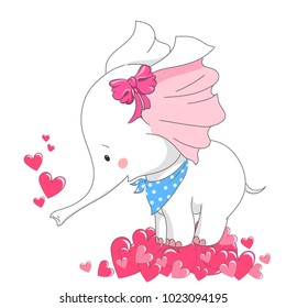 Cute elephant  vector illustration. Cartoon hand drawn  animal  print  for t-shirts baby, design, print fashion  kids, baby shower, cards and posters