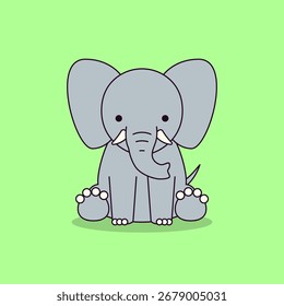 Cute Elephant Vector Illustration on Green Background