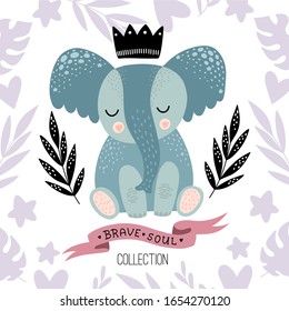 Cute elephant. Vector illustration, scandinavian style. Hand drawn poster