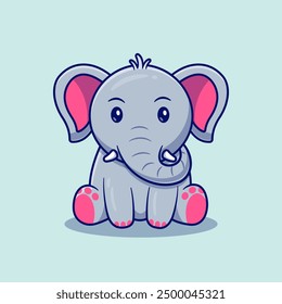 Cute Elephant Vector Illustrations, Flat Cartoon Style 