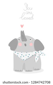 Cute elephant Vector print. Cartoon poster with cute animal for children bedroom decor.