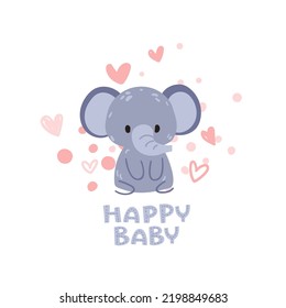 Cute elephant. Vector print for children room, fabric, paper, greeting card, postcard, card, t shirt, poster, textile. Vector illustration