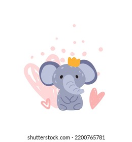 Cute elephant. Vector print for children room, fabric, paper, greeting card, postcard, card, t shirt, poster, textile. Vector illustration