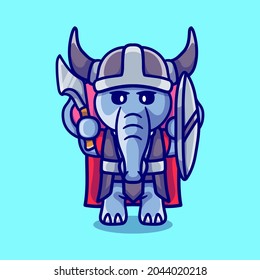 cute elephant viking with ax and shield, suitable for t-shirt design or viking animal mascot