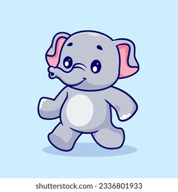 Cute Elephant Walking Cartoon Vector Icon Illustration. Animal Nature Icon Concept Isolated Premium Vector. Flat Cartoon Style