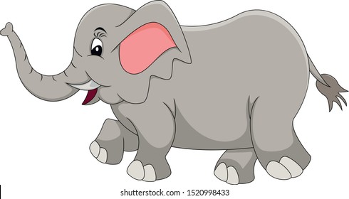 Cute elephant walking while smiling cartoon vector illustration