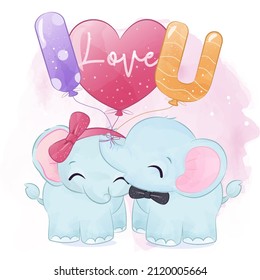 Cute Elephant In Watercolor Illustration