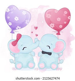 Cute Elephant In Watercolor Illustration