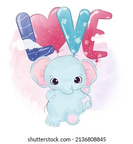 Cute Elephant In Watercolor Illustration