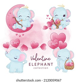 Cute elephant in watercolor illustrations