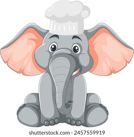 Cute elephant wearing a chef's hat illustration