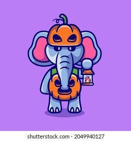 cute elephant wearing halloween pumpkin costume, suitable for Halloween t-shirt designs or cute halloween animal mascots