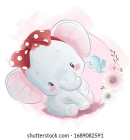 Cute Elephant Wearing A Read Headband