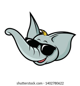 Cute elephant wearing sunglasses - isolated vector illustration