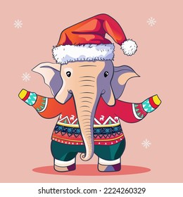 Cute Elephant wearing a tacky Christmas sweater