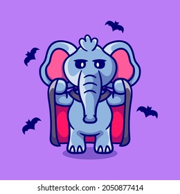 cute elephant wearing vampire halloween costume, suitable for cute animal halloween t-shirts or mascot designs