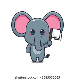 Cute elephant with white flag cartoon vector illustration. vector cartoon illustration suitable for poster, brochure, web, mascot, sticker, logo and icon.