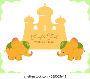 Cute elephants with a banner. Vector illustration.