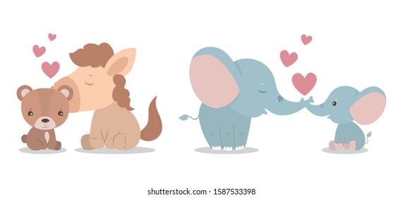 Cute elephants bear and horse cartoon design, Animal zoo life nature character childhood and adorable theme Vector illustration