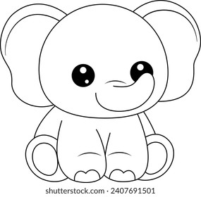 Cute Elephants Cartoon Coloring Page