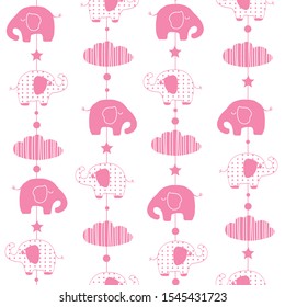 Cute elephants for children`s background on a seamless pattern