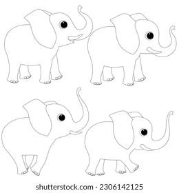 Cute elephants. Coloring book page template for children. Vector illustration EPS 10.