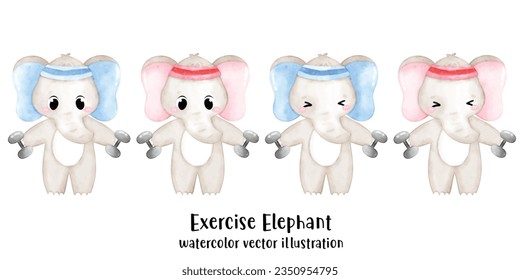 Cute elephants, Exercise elephant, Workout animal, workout, elephants, Gym vector illustration
