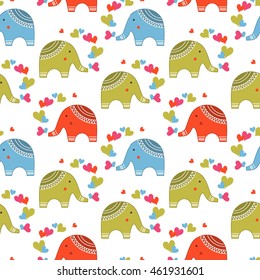 Cute elephants in love pattern. Animals print for children