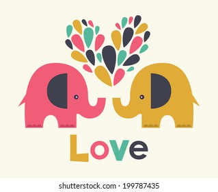 cute elephants in love. vector illustration