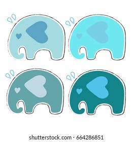 Cute elephants on white background for wallpaper.