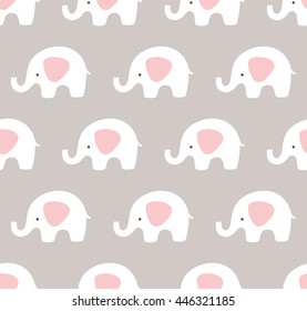 Cute elephants pattern. Seamless background. Pink, taupe, white pattern. 