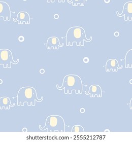 Cute elephants seamless pattern. Kids design. Use for prints, textiles, fabric, wallpaper, stationery, nursery, wrapping paper, etc.