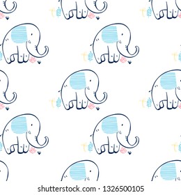 Cute elephants seamless pattern print design. Vector illustration design for fashion fabrics, textile graphics, prints.