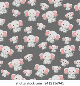 Cute Elephants. Seamless pattern. Vector.