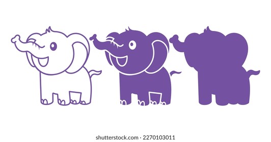 Cute Elephants Vector Icon Symbol Template. Baby Elephants Vector Illustration