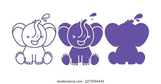 Plantilla de símbolo del icono del vector de elefantes de corte. Ilustración de los elefantes bebés