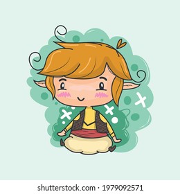 Cute elf boy sitting resting