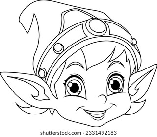 Cute Elf Cartoon Character Outline for Colour Illustration