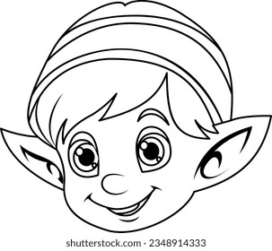 Cute Elf Cartoon Character Outline for Colour Illustration